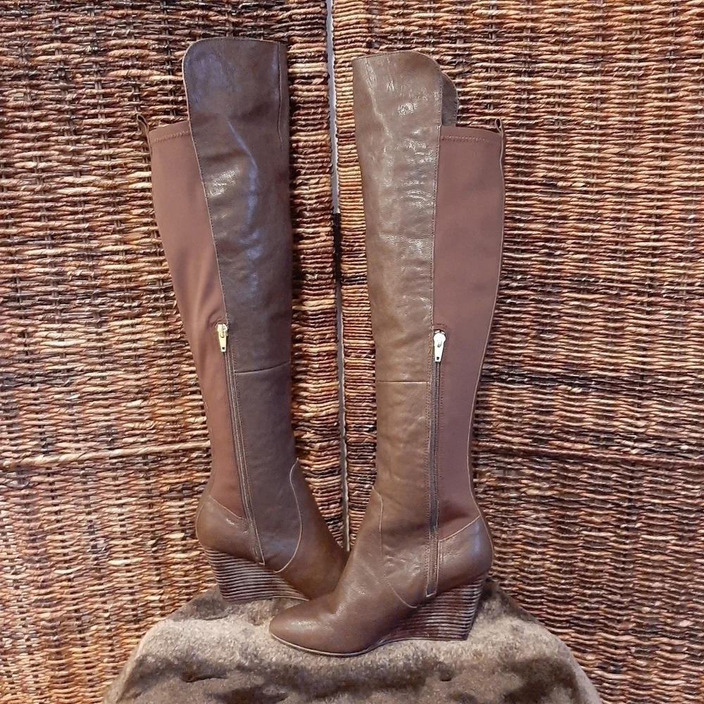 Free People Charles David Edie Leather Knee High Riding Boots Womens 6 Brown